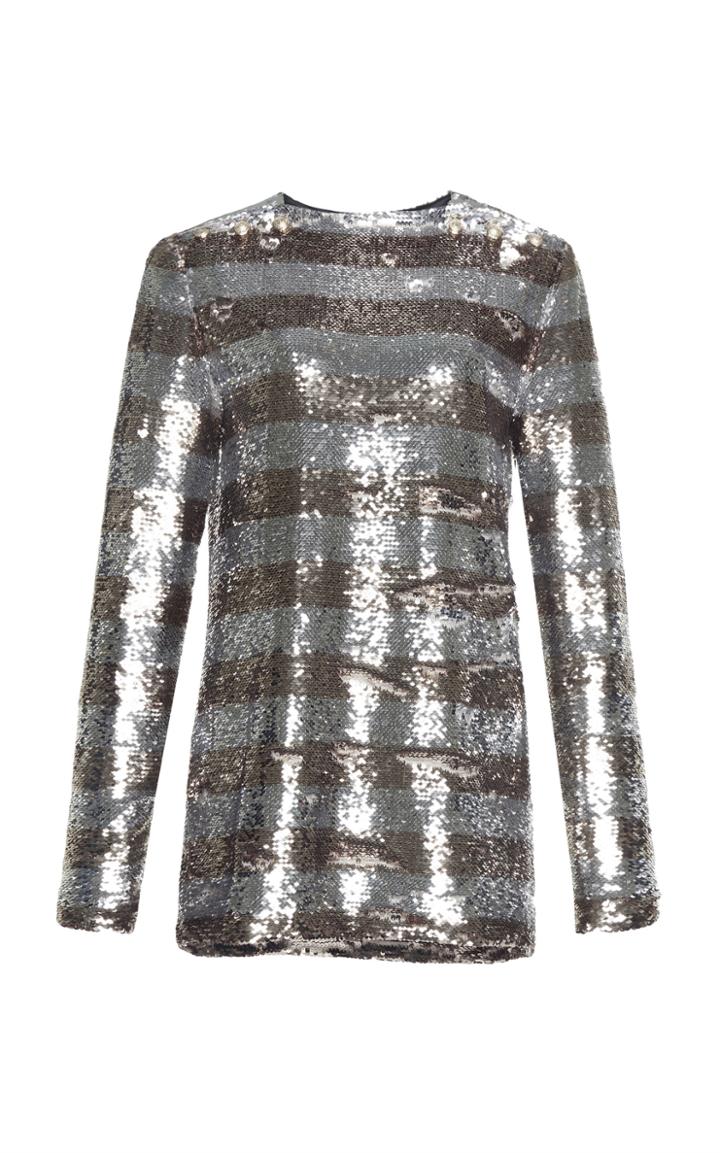 Balmain Paillettes Striped Top