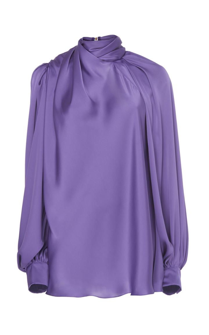 Maison Rabih Kayrouz Draped Mock Neck Charmeuse Blouse