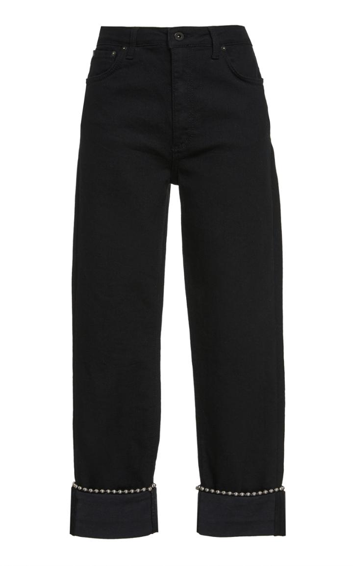 Dondup Embellished High Rise Straight Leg Jeans