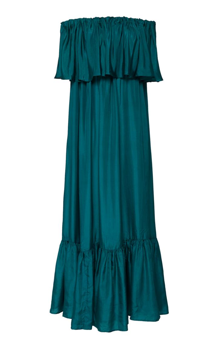 Kalita La Fontelina Ruffled Off-the-shoulder Silk-habotai Maxi Dress