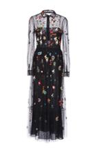 Red Valentino Fancy Flower Embroidered Point D'espirit Long Dress