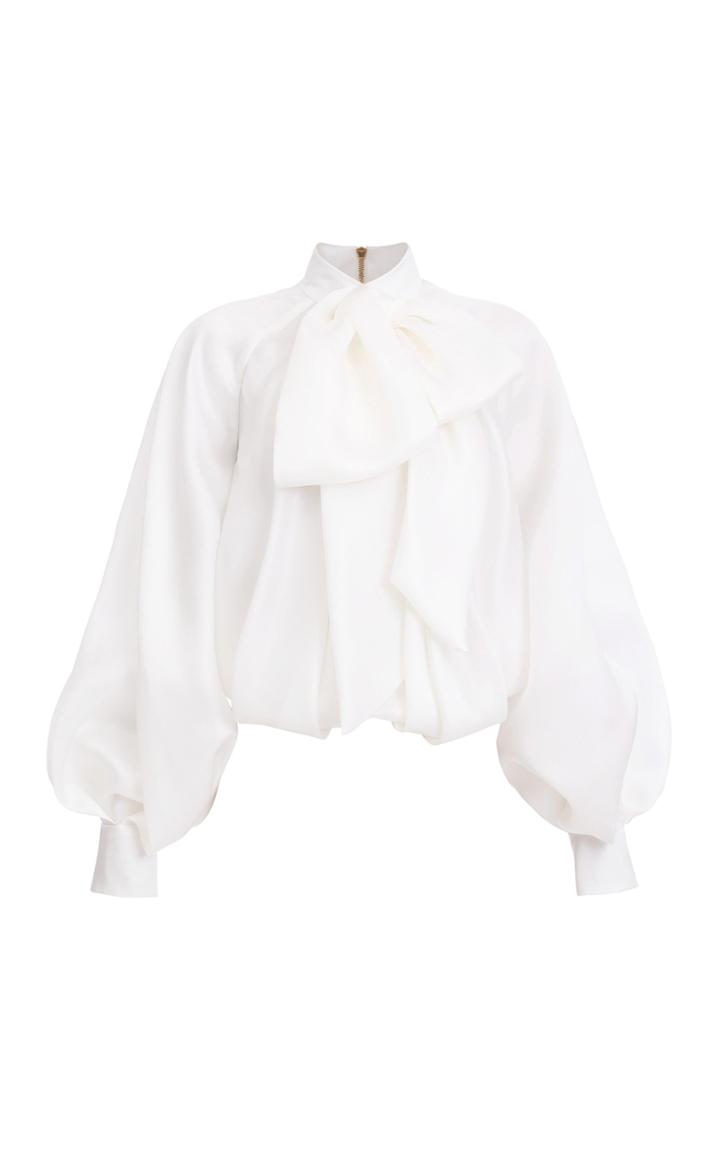 Balmain Bow-front Silk Blouse