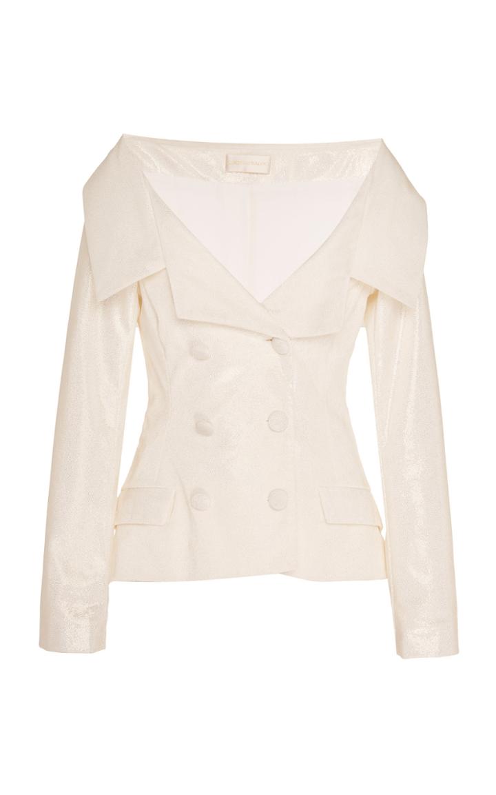 Christian Siriano Ivory Velvet Double Breasted Blazer