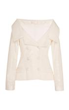 Christian Siriano Ivory Velvet Double Breasted Blazer