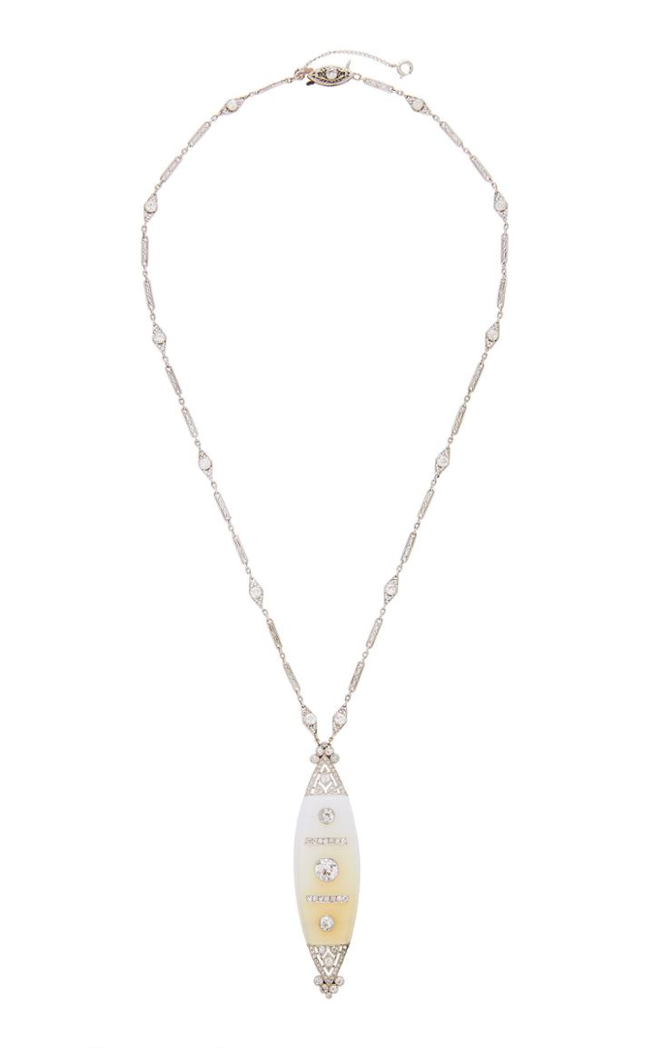 Mindi Mond Platnium White Agate Chalcedony Deco Pendant