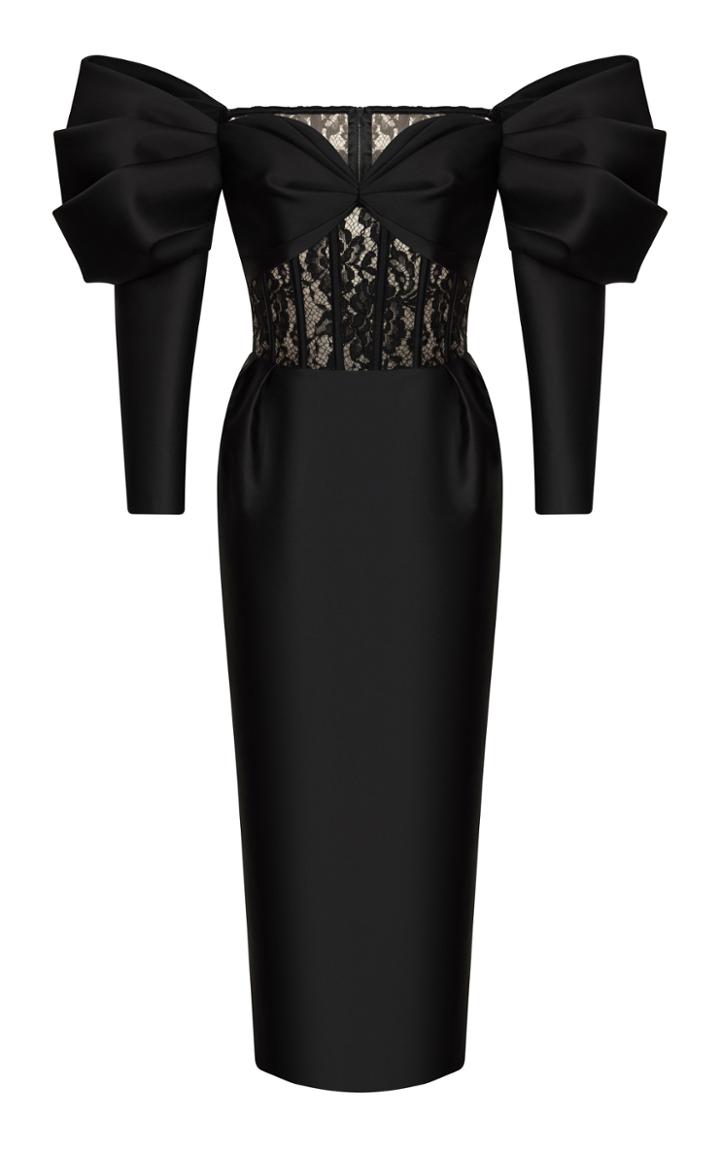 Moda Operandi Rasario Lace-detailed Satin Off-the-shoulder Midi Dress
