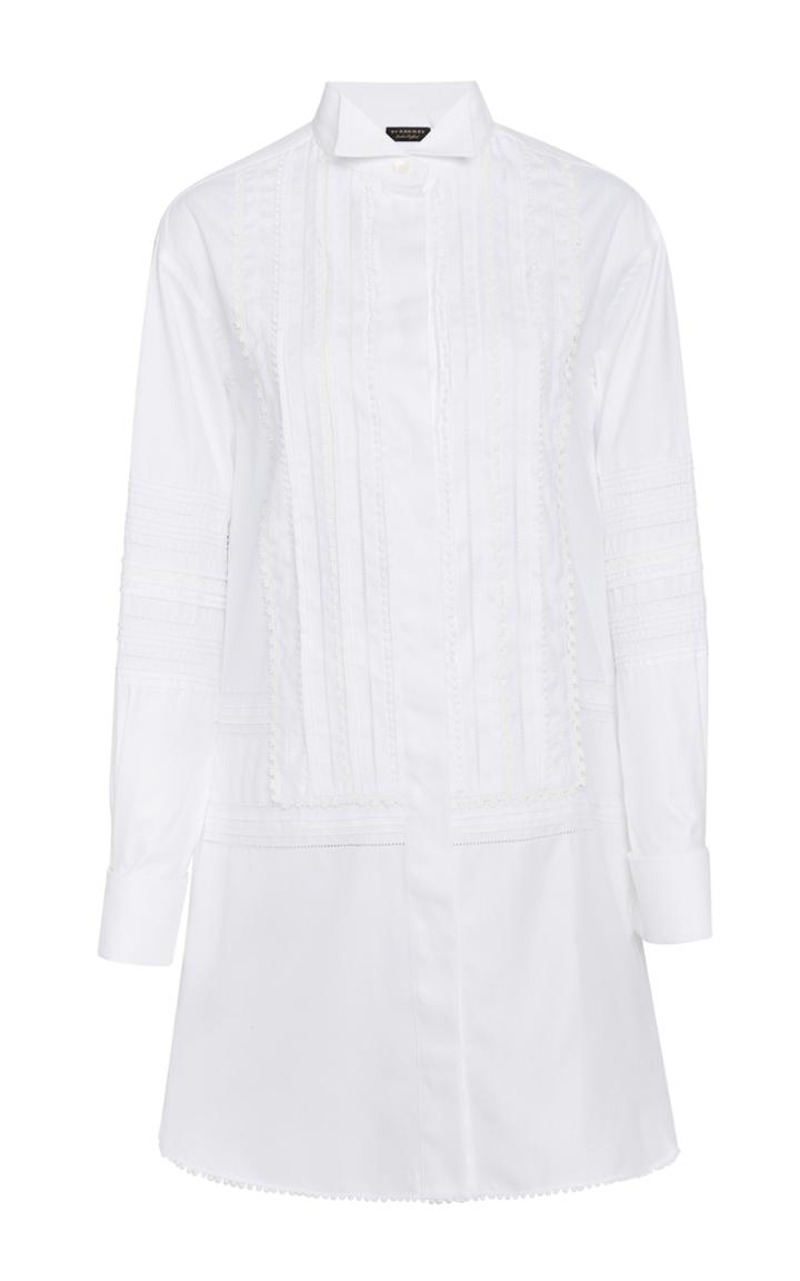 Burberry Pintucked Macram Lace-paneled Cotton Shirt Dress