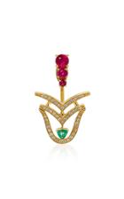 Yvonne Leon Tulip 18k Gold Emerald And Ruby Single Earring