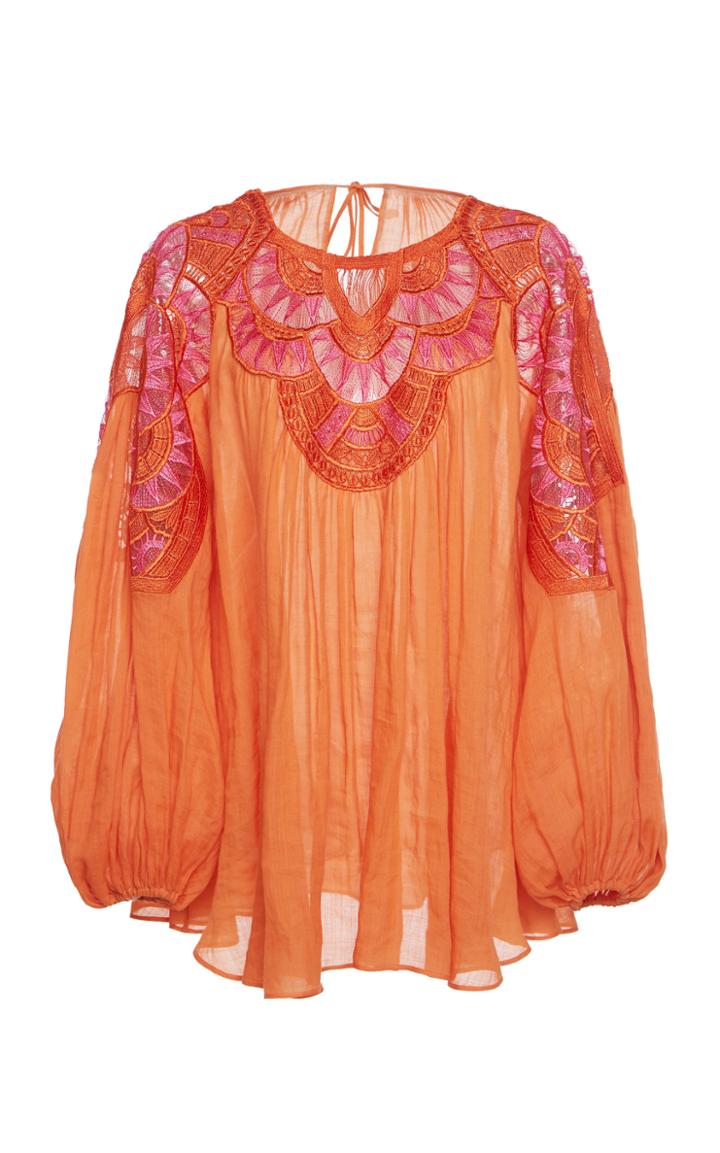 Moda Operandi Alberta Ferretti Ramie Blouse With Woven Chest Size: 36