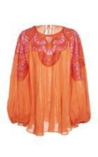 Moda Operandi Alberta Ferretti Ramie Blouse With Woven Chest Size: 36