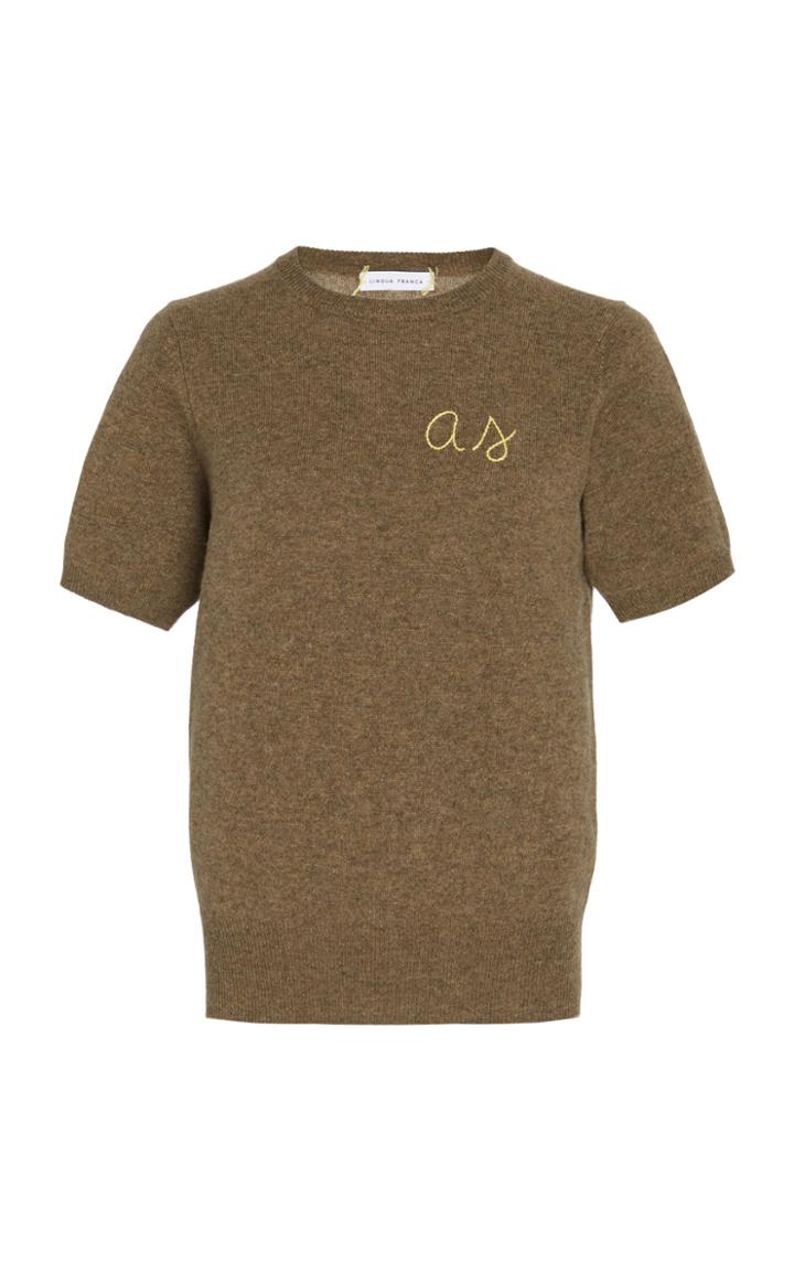 Moda Operandi Lingua Franca Monogrammed Short-sleeve Cashmere Crew Sweater With Neon