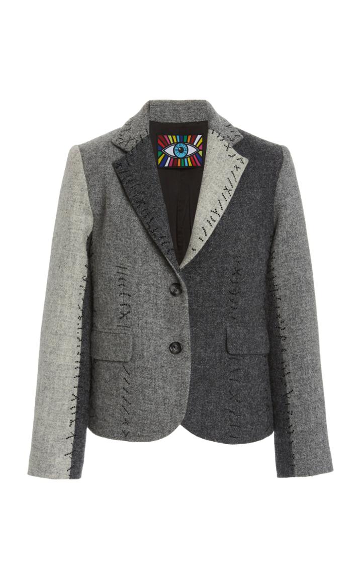 Moda Operandi Libertine Greyscale Stitched Color-block Wool Blazer