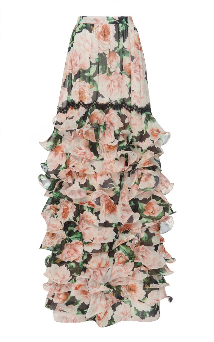 Costarellos Floral-patterned Georgette Maxi Skirt