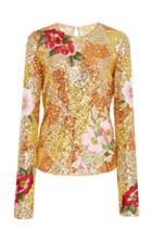 Naeem Khan Embroidered Floral Sequin Top