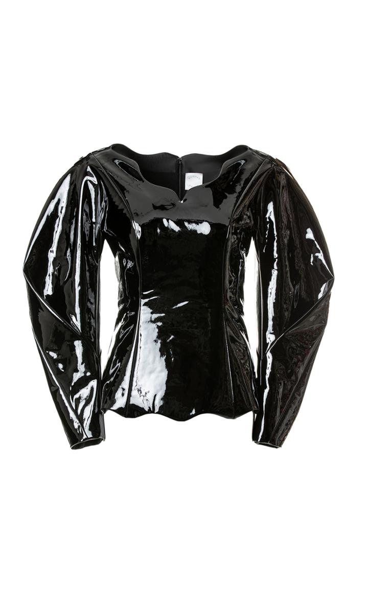 Moda Operandi Huishan Zhang Brielle Scallop-trimmed Faux Patent Leather Top