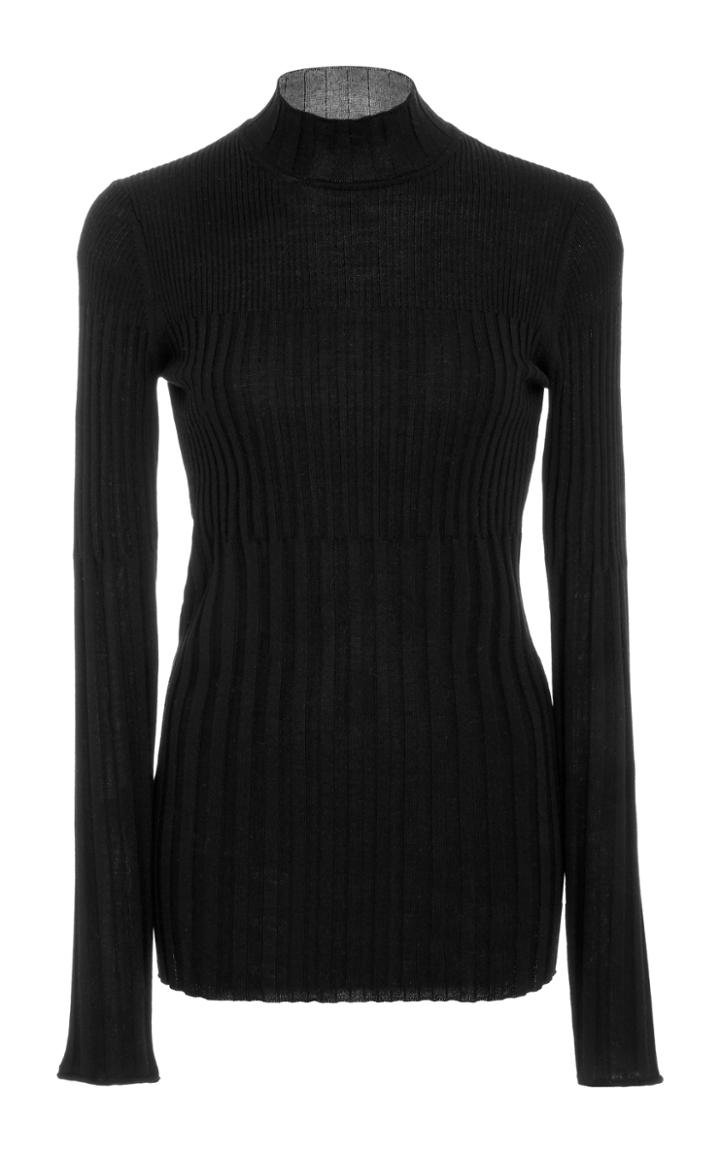 Atm Ribbed Mock Neck Long Sleeve Wool Top