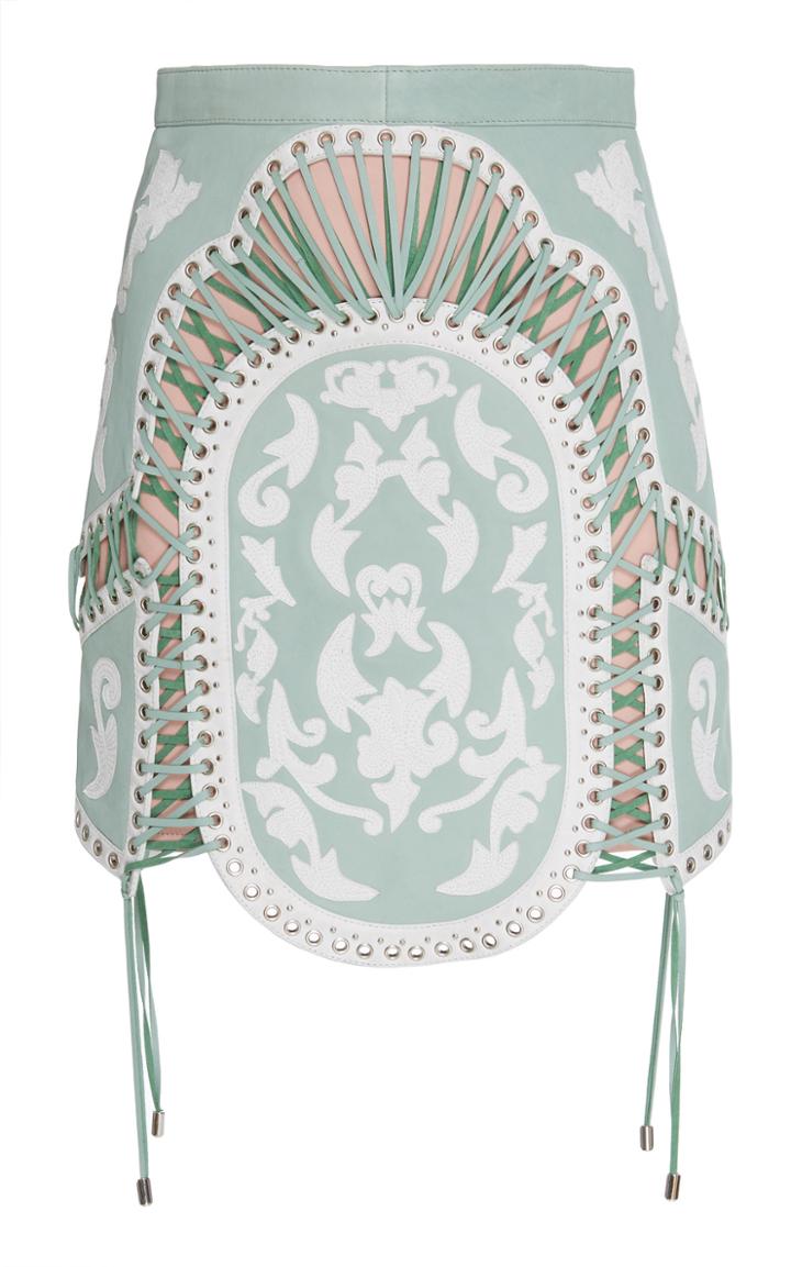 Balmain Lace-up Leather Mini Skirt
