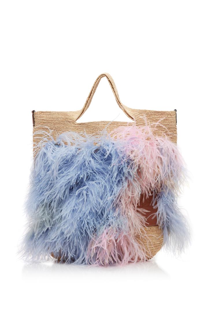 Loewe Slit Feathered Large Raffia Bag