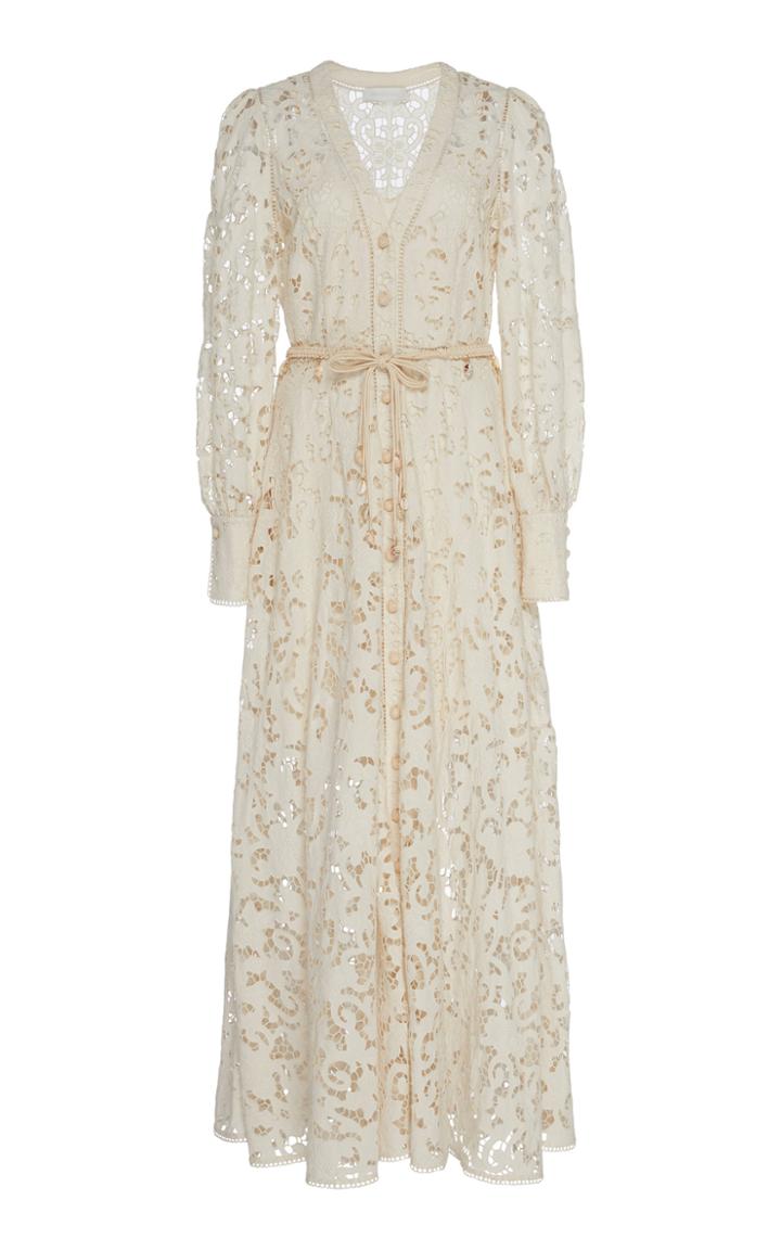 Zimmermann Bonita Bow-detailed Crochet-knit Cotton Lace Dress