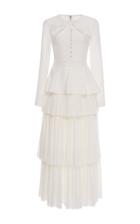 Prabal Gurung Long Sleeve Tiered Pleat Dress