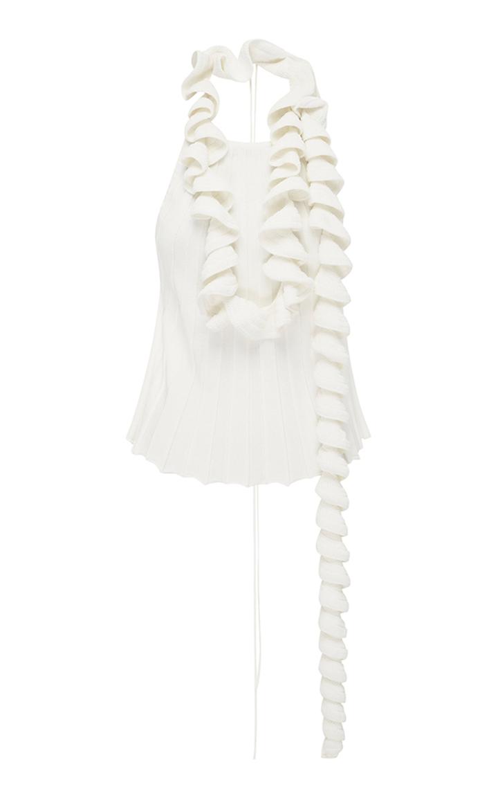 Christopher Esber Ruffled Crepe De Chine Halterneck Top