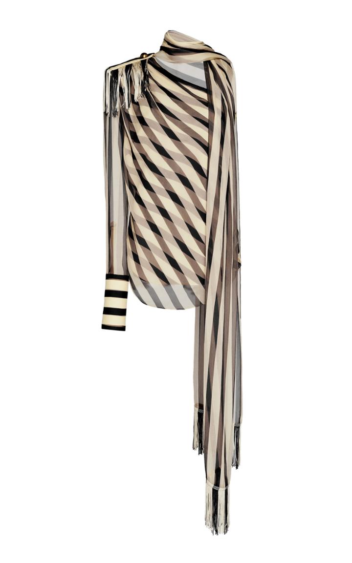 Monse Striped Silk Chiffon Regalia Scarf Blouse