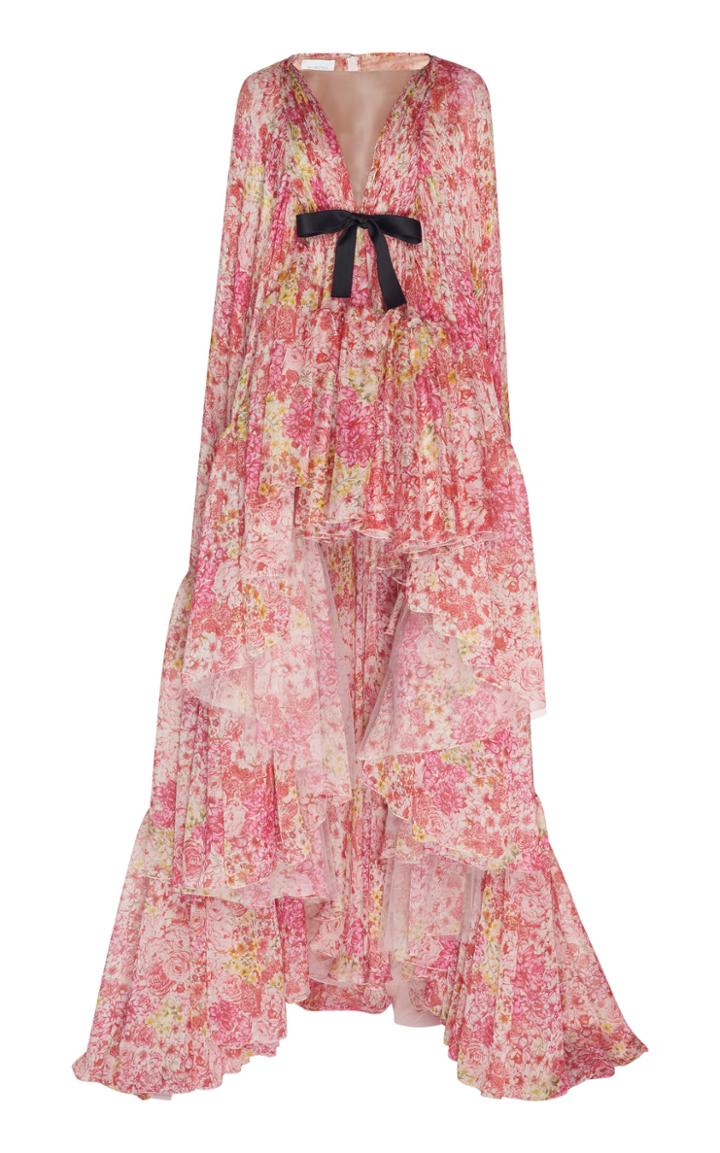 Giambattista Valli Bow-embellished Floral-print Silk Chiffon Gown