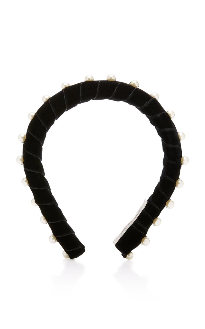 Jennifer Behr Mathilda Swarovski Pearl-embellished Velvet Headband