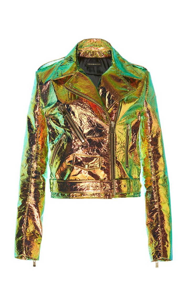 Alexandre Vauthier Metallic Hologram Leather Moto Jacket