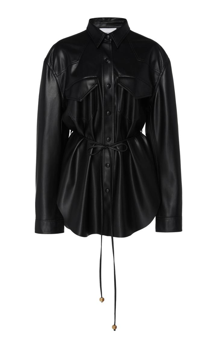 Nanushka Eddy Belted Vegan Leather Shirt