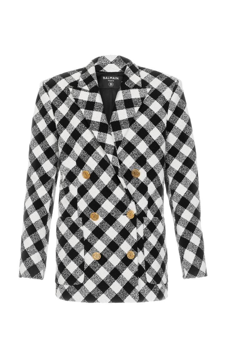 Moda Operandi Balmain Checked Cotton-blend Double-breasted Boyfriend Blazer