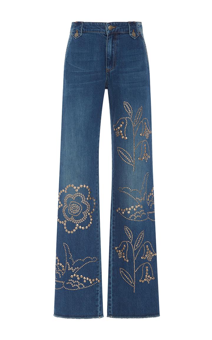 Red Valentino Macroflower Studded Denim Pant