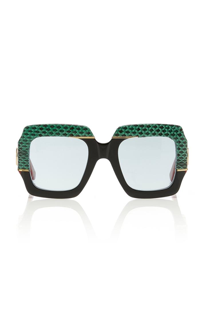 Gucci Square-frame Snakeskin And Acetate Sunglasses