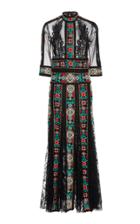 Costarellos Godet Peplum Embroidered Dress