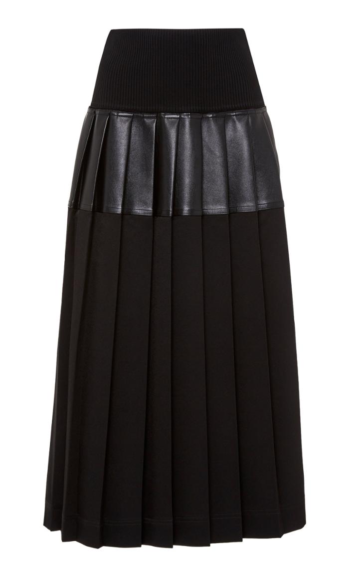 Peter Do Pleated Leather-paneled Midi Skirt