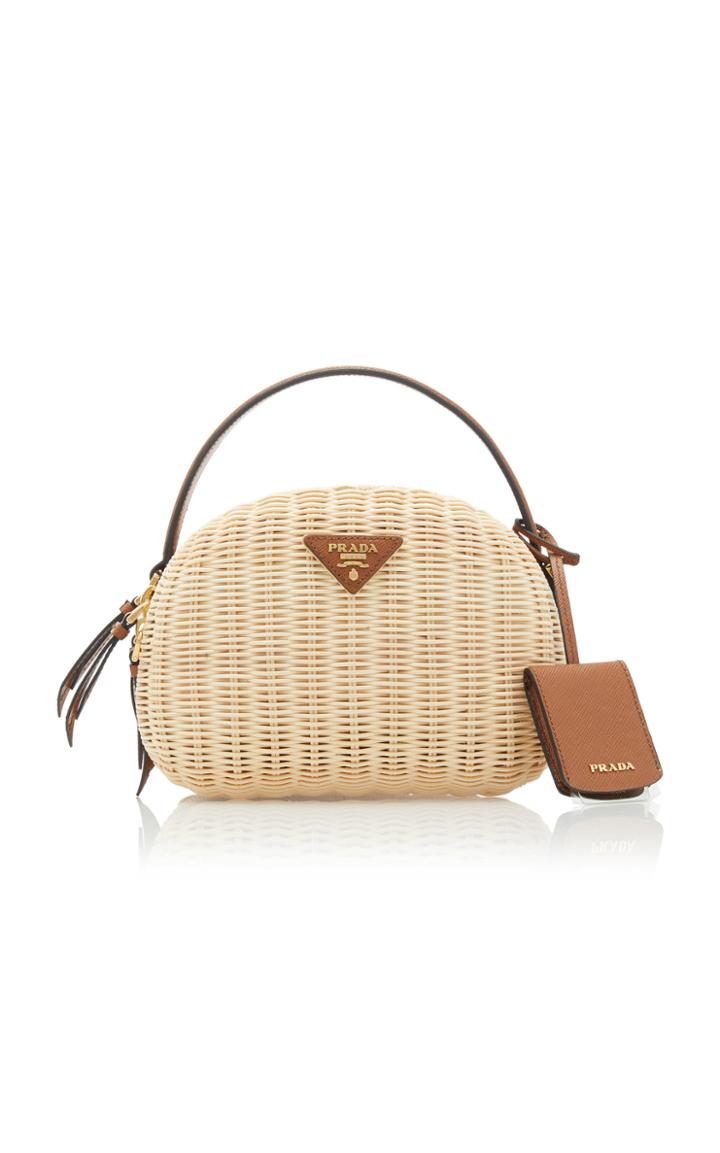 Prada Odette Small Leather-trimmed Raffia Bag