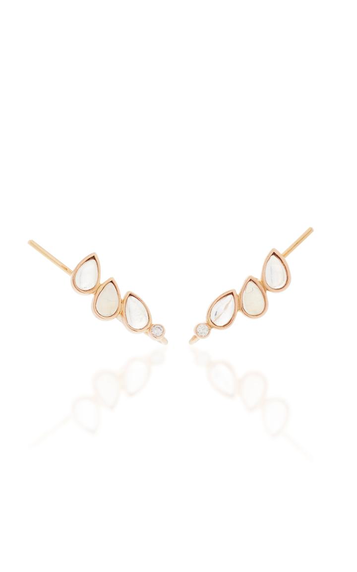 Misahara Calming Climbers 18k Rose Gold Diamond And Moonstone Earrings