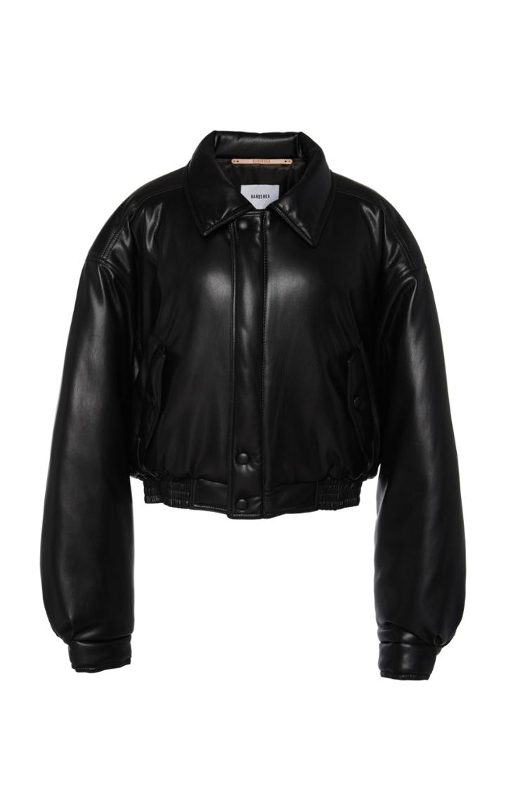 Nanushka Bomi Cropped Faux Leather Bomber Jacket Size: Xs
