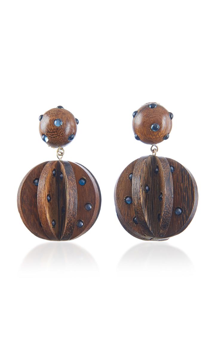 Rebecca De Ravenel Ginevra Dark Wood And Denim Earrings
