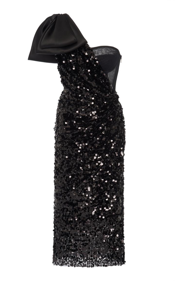 Dolce & Gabbana Bow-detailed One-shoulder Sequined Midi Dress Size: 36
