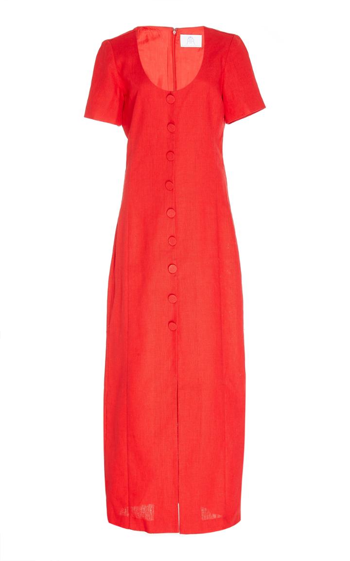 Rebecca De Ravenel Lots Of Love Button-detailed Linen Maxi Dress Size: