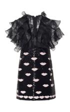 Giambattista Valli Ruffled Sequin Lips Print Mini Dress