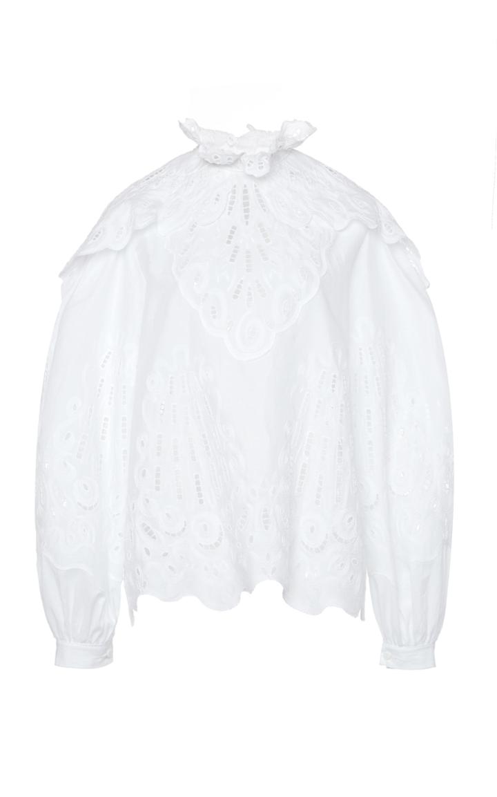 Alberta Ferretti Muslin Eyelit Embroidered Blouse