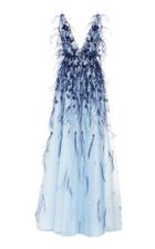 Pamella Roland Sequined Feather-trim Tulle Gown
