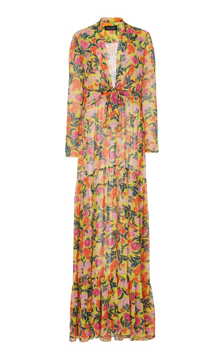 Saloni Alexia Tie-front Floral-print Silk-chiffon Maxi Dress