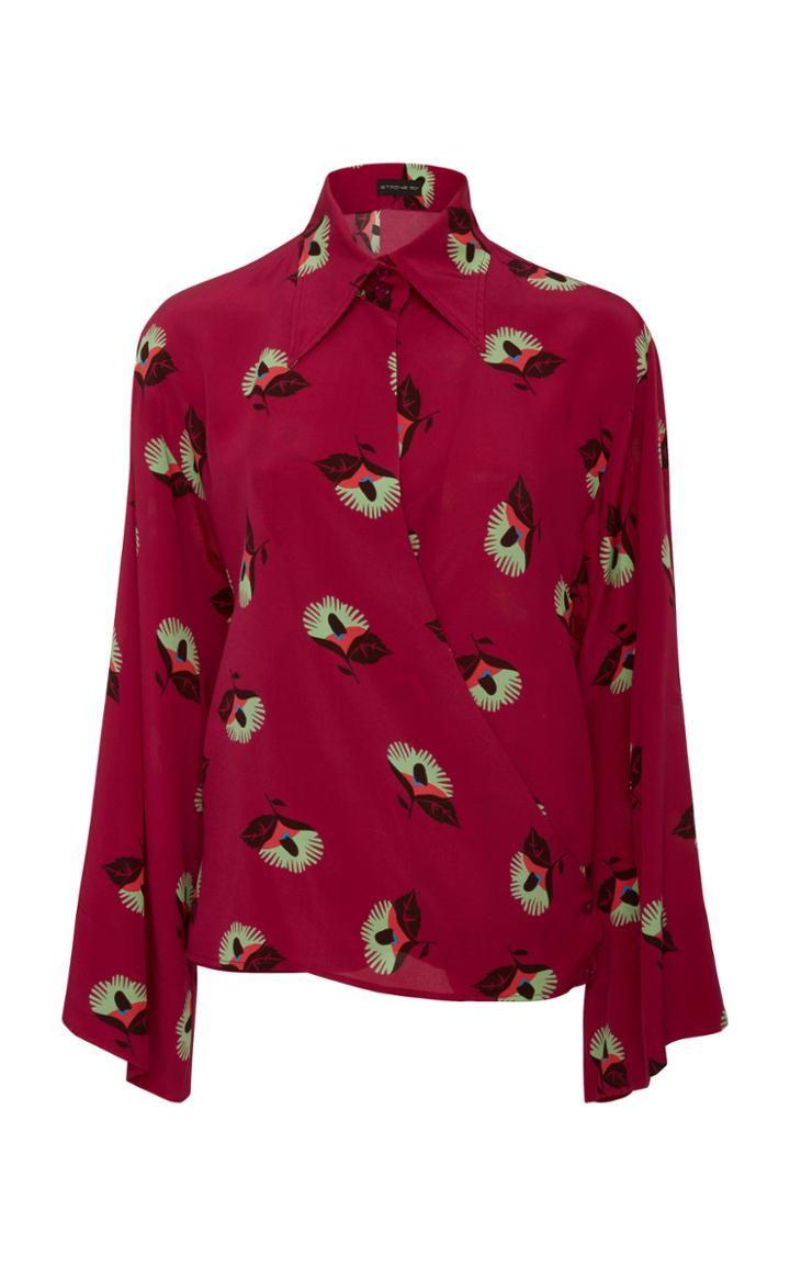 Etro Wrap-effect Floral Silk Blouse