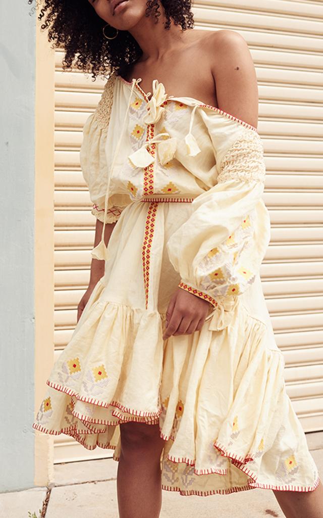 Innika Choo Lemon Ruched Tassel Blouson Dress