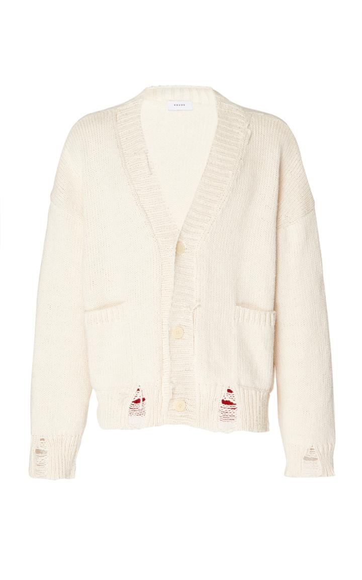 Rhude Distressed Cotton Cardigan Sweater