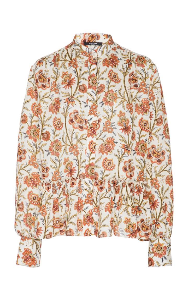 Derek Lam Floral Printed Silk Blouse With Pleated Hem