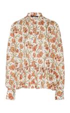 Derek Lam Floral Printed Silk Blouse With Pleated Hem